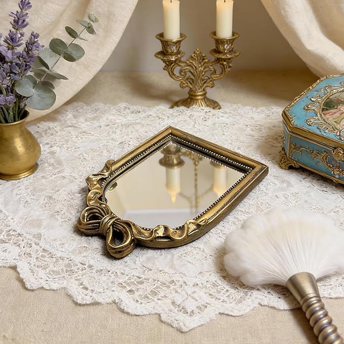 Vintage Carved Resin Desk Mirror 8x6 Inch Decorative Vanity Mirror for Makeup, Dorm, Bedroom & Tabletop Deco