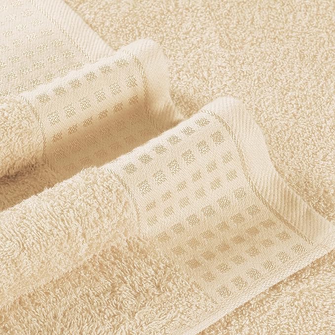 GLAMBURG 100% Cotton Ultra Soft 6 Pack Towel Set, Contains 2 Bath Towels 28x55 Inches, 2 Hand Towels 16x24 Inches & 2 Wash Coths 12x12 Inches, Compact Absorbent Lightweight & Quickdry - Ivory