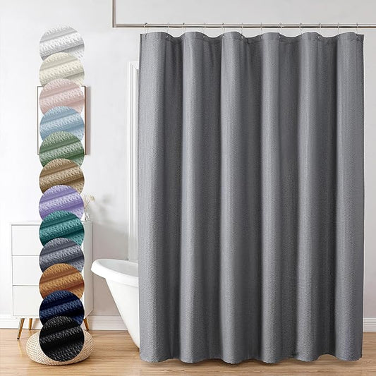 OVZME Berry Grey Waffle Shower Curtain, 3D Embossed Textured Grey Fabric Shower Curtain for Bathroom, Water Resistant Washable Hotel Spa Luxury Decorative Bath Curtains, 72x72 Inches