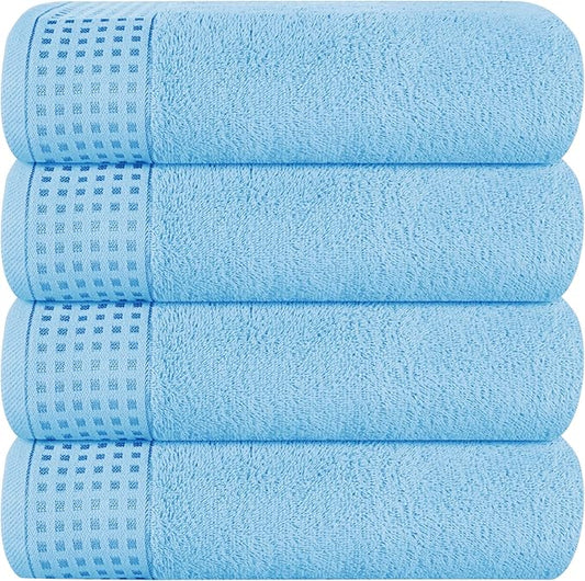 GLAMBURG Ultra Soft 4 Pack Oversized Bath Towel Set 27x54 inches, 100% Cotton Bath Towels, Highly Absorbant Compact Quickdry & Lightweight Towel, Ideal for Gym Travel Camp Pool - Sky Blue