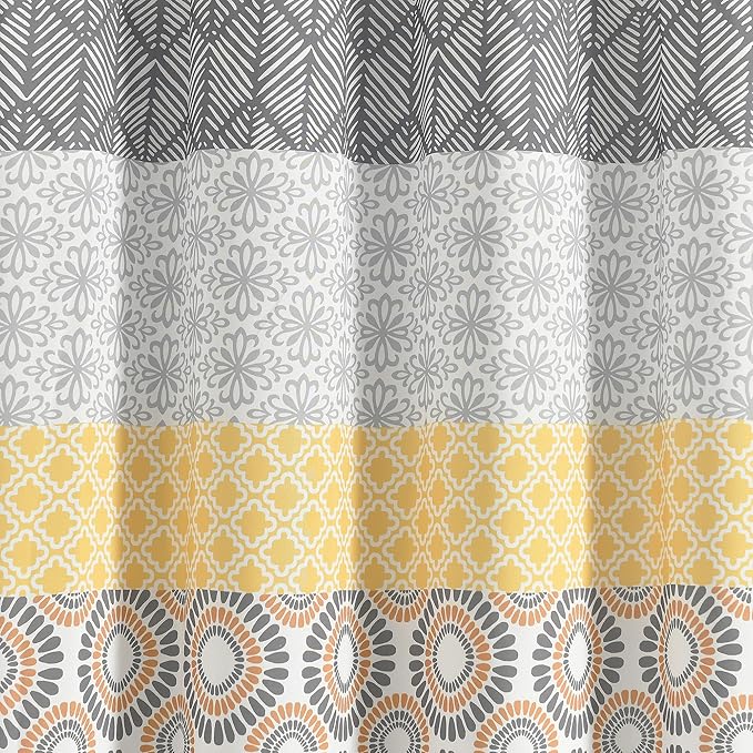 Lush Decor Bohemian Stripe Shower Curtain, 72" W x 72" L, Yellow & Gray - Bathroom Curtain - Striped Shower Curtain - Boho Decor - Fabric Shower Curtains