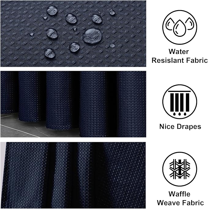 OWENIE Navy Blue Shower Curtain 84 Inches Extra Long, Waffle Weave Heavy Fabric Shower Curtain for Bathroom, Waterproof Soft Hotel Spa Luxury Elegant Bath Curtains, Machine Washable, 72x84 Inch