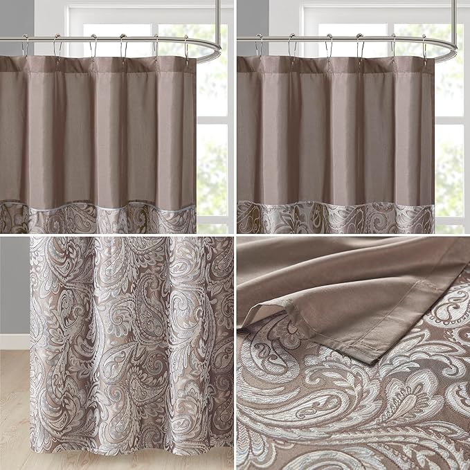 Aubrey Design Stripe Top Modern Shower Curtain, Jacquard Traditional Shower Curtains for Bathroom, 72 X 72, Blue