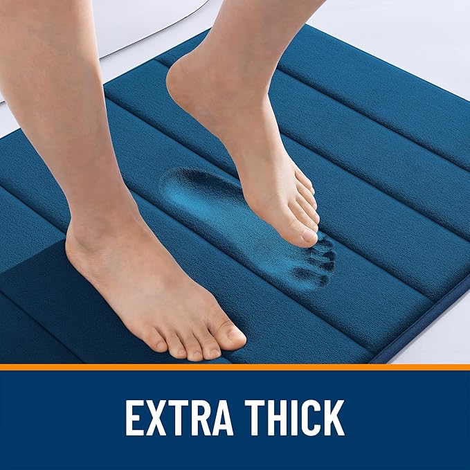OLANLY Memory Foam Bath Mat 24x16, Super Soft Absorbent Bathroom Rugs, Quick Dry, Machine Washable Shower Floor Rugs, Bathmat Carpet, Bathroom Home Decor Accessories, Navy Blue