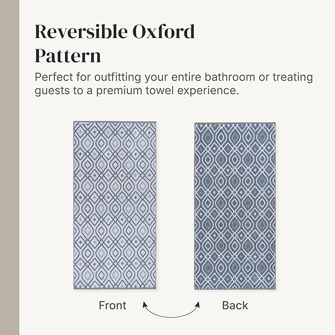 Modern Threads Classic Diamond 6-Piece 100% Cotton Towel Set – Yarn Dyed Jacquard – Includes 2 Bath Towels, 2 Hand Towels, 2 Washcloths – Absorbent, Quick Dry, Soft & Durable – Blue