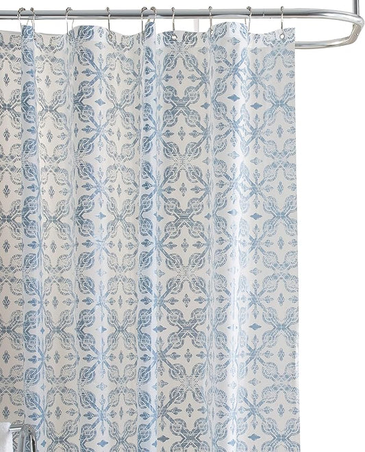Bath Bliss 70” x 72” PEVA Shower Curtain | 12 Rust Proof Metal Grommets | Reinforced Header | Waterproof | Lisbon Design | Blue