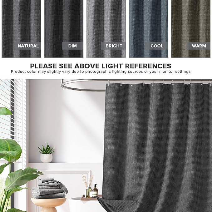 Madison Park Shower Curtain Waffle Weave, Cationic Dyed, Waffle Shower Curtain 3M Scotchgard Moisture Management, Farmhouse Long Shower Curtains for Bathroom, Long: 72x78 Charcoal