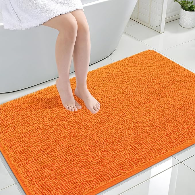OLANLY Bathroom Rugs 47x32, Extra Soft Absorbent Chenille Bath Rugs, Rubber Backing Quick Dry, Machine Washable Bath Mats for Bathroom Floor, Tub and Shower, Home Decor Accessories, Orange