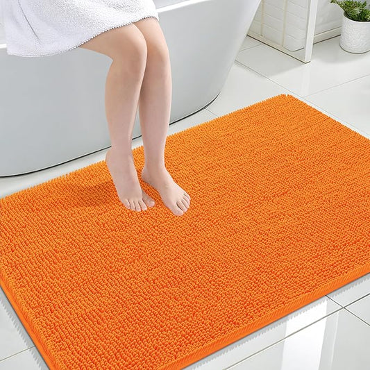 OLANLY Bathroom Rugs 47x32, Extra Soft Absorbent Chenille Bath Rugs, Rubber Backing Quick Dry, Machine Washable Bath Mats for Bathroom Floor, Tub and Shower, Home Decor Accessories, Orange
