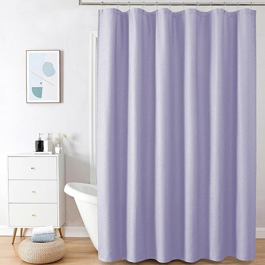 OVZME Lavender Extra Long Shower Curtain 72 x 84 Inch, 3D Embossed Textured Fabric Shower Curtain for Bathroom, Hotel Spa Bathroom Curtains, Water Repellent Machine Washable