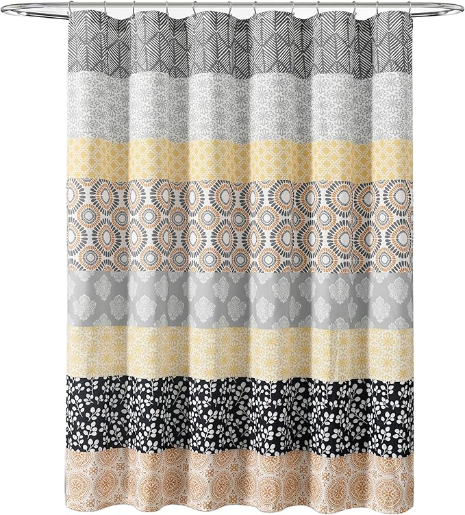 Lush Decor Bohemian Stripe Shower Curtain, 72" W x 72" L, Yellow & Gray - Bathroom Curtain - Striped Shower Curtain - Boho Decor - Fabric Shower Curtains (Pack of 6)