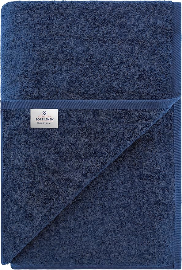 American Soft Linen 100% Cotton 600 GSM Turkish 40x80 Oversized Bath Towel Sheet, Extra Large Adult Towels for Bathroom, Navy Blue Bath Sheet