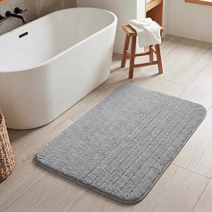 GRANNY SAYS Bathroom Rugs, Bath Mats for Bathroom Non-Slip, Super Soft and Water Absorbent, Microfiber Bath Rugs, Machine Wash Dry, Bath Rugs for Floor, Tub and Shower, 16" x 24" Gray Stripe