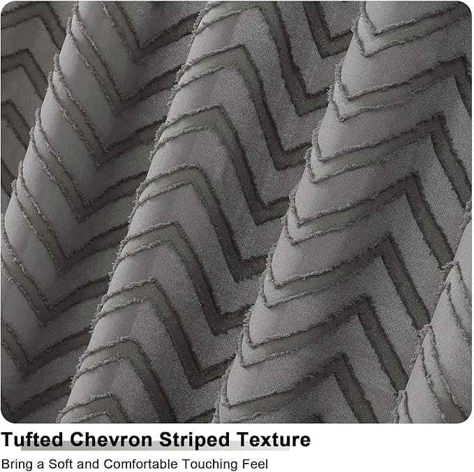 OVZME Boho Grey Bathroom Shower Curtain 78 Inches Long, Modern Farmhouse Boho Style Fabric Tufted Chevron Striped Texture Washable Shower Curtain for Bathroom, 72Wx78L Inches