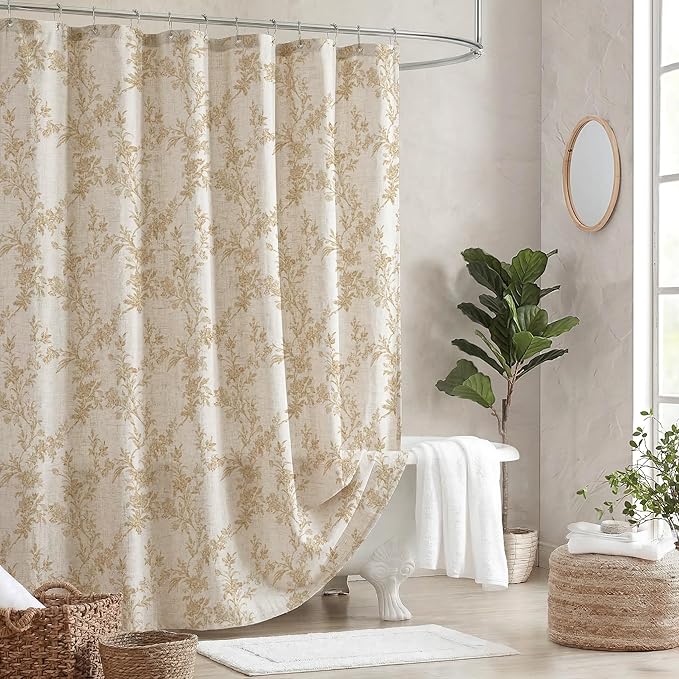 Floral Shower Curtain Beige Linen Shower Curtain Rustic Vintage Shower Curtains Boho Farmhouse Shower Curtains for Bathroom French Country Cottagecore