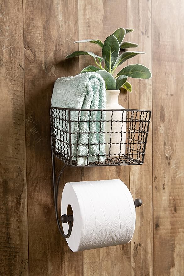DII Rustic Farmhouse Bathroom Décor, Metal Storage, Toilet Paper Holder, Gray