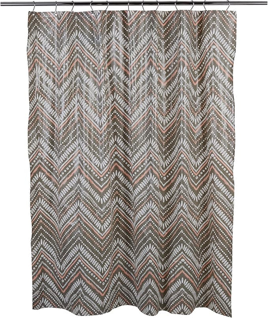 Bath Bliss 70” x 72” PEVA Shower Curtain | 12 Rust Proof Metal Grommets | Reinforced Header | Waterproof | Dotted Chevron Design | Grey and Pink