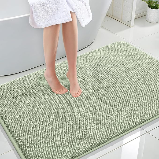 OLANLY Thick Memory Foam Bath Mat Rug 44x32, Extra Soft Absorbent Bathroom Rug, Quick Dry Bath Mats, Non-Slip, Machine Washable Carpet for Bathroom, Tub and Shower, Home Decor Accessories, Sage Green