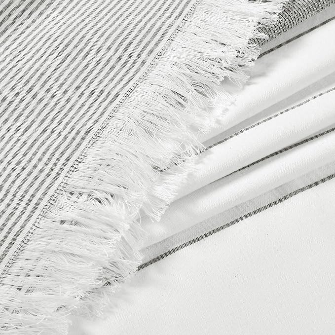Lush Decor White Woven Cotton Shower Curtain with Gray Stripe and Tassel Fringe, Bathroom Accessories (72" x 72")