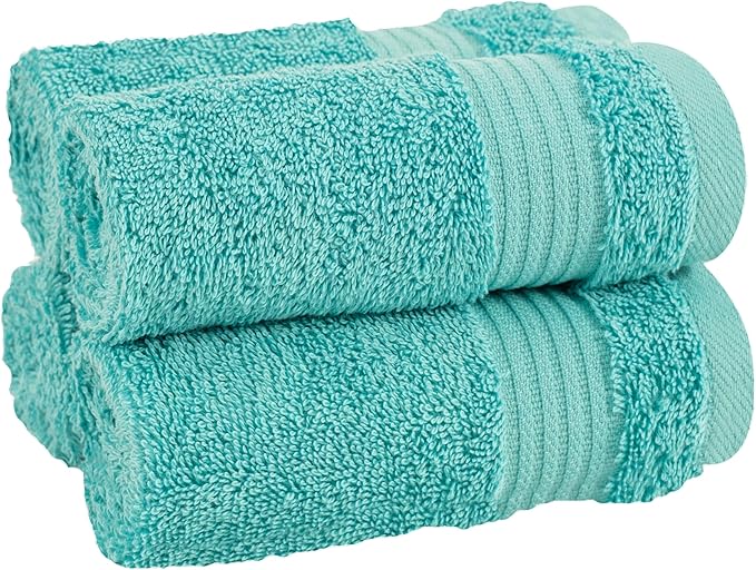Cotton Paradise 100% Cotton Turkish Washcloth Set for Bathroom, 4 Piece Soft Absorbent Small Towels Wash Rags, Turquoise