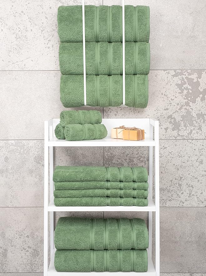 American Soft Linen Luxury 4 Piece Bath Towel Set, 600 GSM 100% Cotton Turkish Bath Towels for Bathroom, 27x54 in Large Bathroom Shower Towels, Sage Green