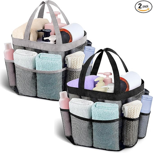 Attmu 2 Pack Mesh Shower Caddy Portable for College Dorm Room Essentials with 8 Pockets, Hanging Shower Caddy Dorm Basket, Quick Dry Shower Bag for Bathroom