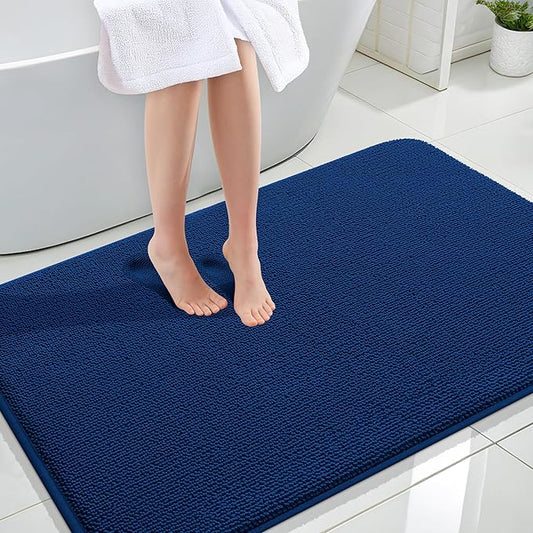 OLANLY Thick Memory Foam Bath Mat Rug 47x32, Extra Soft Absorbent Bathroom Rug, Quick Dry Bath Mats, Non-Slip, Machine Washable Carpet for Bathroom, Tub and Shower, Home Decor Accessories, Navy