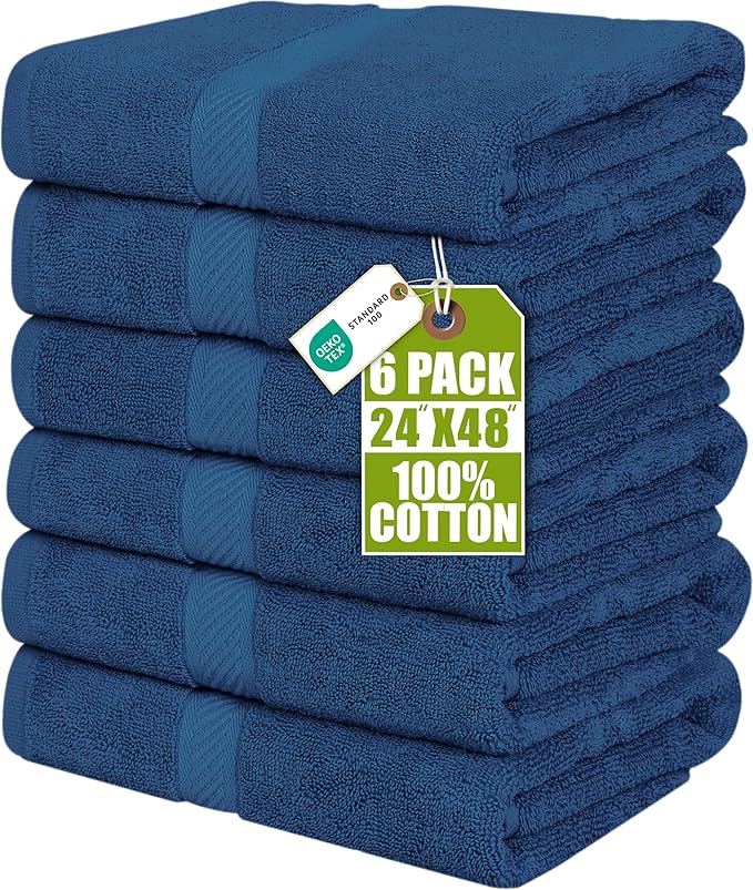 Utopia Towels 6 Pack Medium Bath Towel Set, 24 by 48 Inches, 500 GSM 100% Ring Spun Cotton, Lightweight and Highly Absorbent Quick Drying Premium Towels for Hotel, Spa and Bathroom, Navy