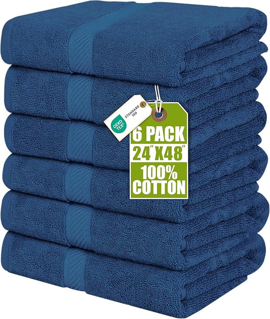 Utopia Towels 6 Pack Medium Bath Towel Set, 24 by 48 Inches, 500 GSM 100% Ring Spun Cotton, Lightweight and Highly Absorbent Quick Drying Premium Towels for Hotel, Spa and Bathroom, Navy