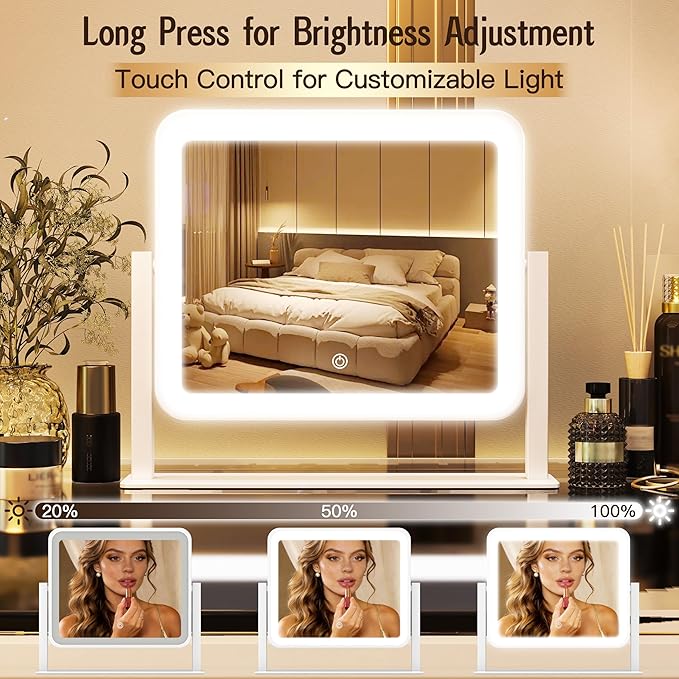 12" x14" Vanity Mirror with Lights,LED Makeup Mirror with Lights, Light up Makeup Mirror with 3 Color Modes, Dimmable＆ Memory Function, Lighted Mirror Makeup for Desk, Travel,White