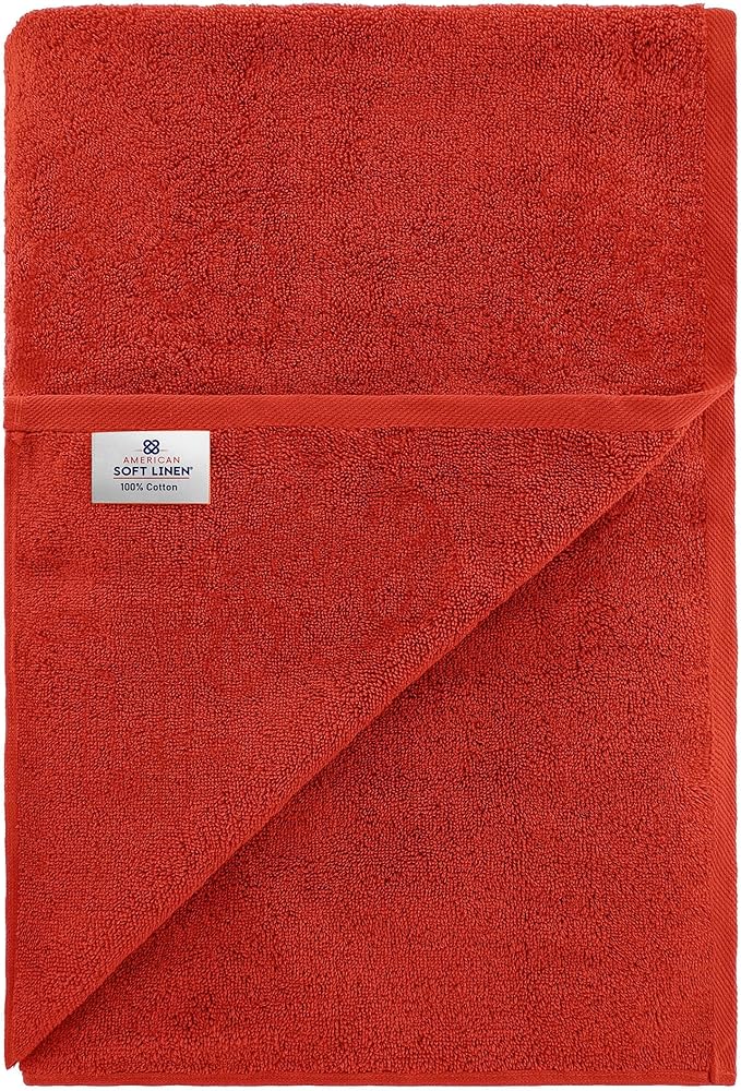 American Soft Linen 100% Cotton 600 GSM Turkish 40x80 Oversized Bath Towel Sheet, Extra Large Adult Towels for Bathroom, Red Bath Sheet