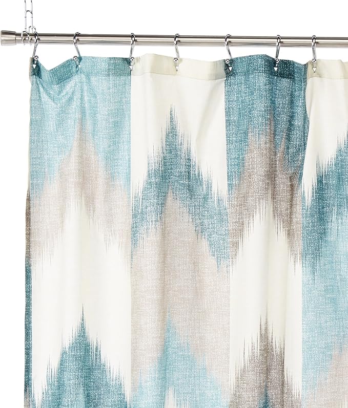 Ink+Ivy Alpine Shower Curtain Cotton Printed Modern Abstract Pattern Machine Washable Home Bathroom Decorations, Aqua, 72x72