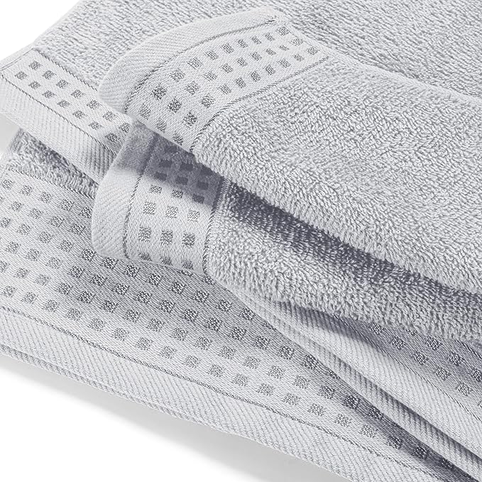 GLAMBURG Ultra Soft 4 Pack Oversized Bath Towel Set 27x54 inches, 100% Cotton Bath Towels, Highly Absorbant Compact Quickdry & Lightweight Towel, Ideal for Gym Travel Camp Pool - Light Grey