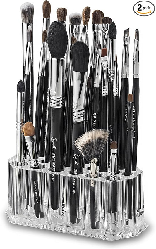 BY ALEGORY Acrylic Makeup Brush Organizer Slim Handle Storage Holder 26 Space Organization Cosmetic Storage Display Case Refillable Container (2)