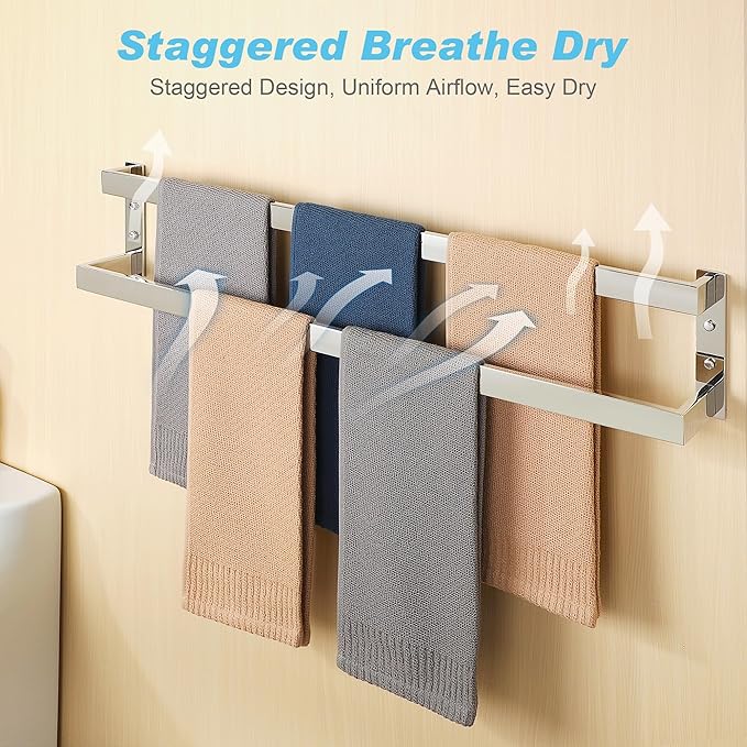 Alise Double Towel Bar, 32" Towel Racks for Bathroom Wall Mounted SUS304 Stainless Steel, Quick Drying Bathroom Towel Holder, Long Heavy Duty Towel Hanger, Polished Chrome
