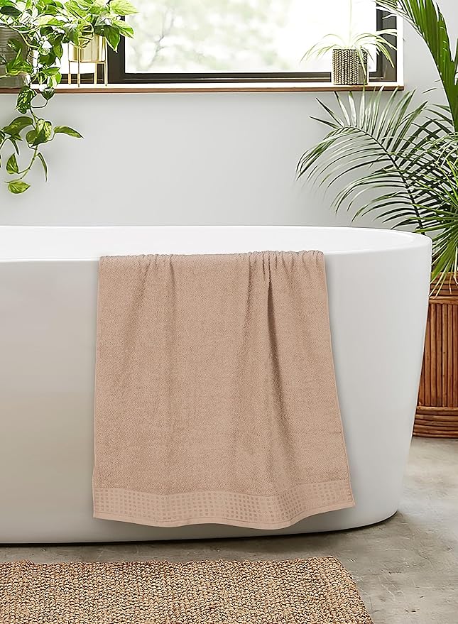 GLAMBURG 100% Cotton 2 Pack Oversized Bath Towel Set 28x55 Inches, Ultra Soft Highly Absorbant Compact Quickdry & Lightweight Large Bath Towels, Ideal for Gym Travel Camp Pool - Tan