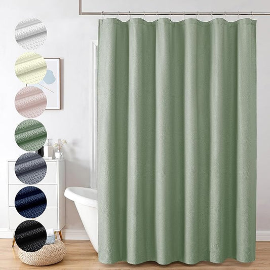 OVZME Berry Sage Green Shower Curtain, Embossed Textured Fabric Shower Curtain for Bathroom - Soft Cloth & Hotel Spa Luxury, Water Repellent, Machine Washable Long Shower Curtain, 72X78, Sage Green