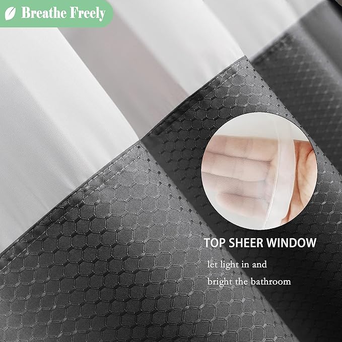 UFRIDAY Waffle Weave Fabric Shower Curtain with Mesh Window, Heavy Duty Decorative Bathroom Curtain with White Pique Pattern, Spa-Like Hotel Luxury, Water-Repellent,36 x 72 Inches