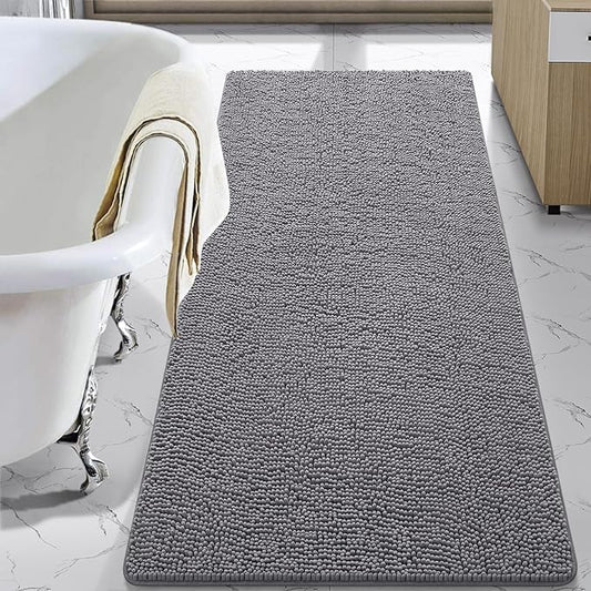 LOCHAS Luxury Bathroom Rug Shaggy Bath Mat 30 x 60 Inch, Washable Non Slip Bath Rugs for Bathroom Shower, Soft Plush Chenille Absorbent Carpets Mats, Gray