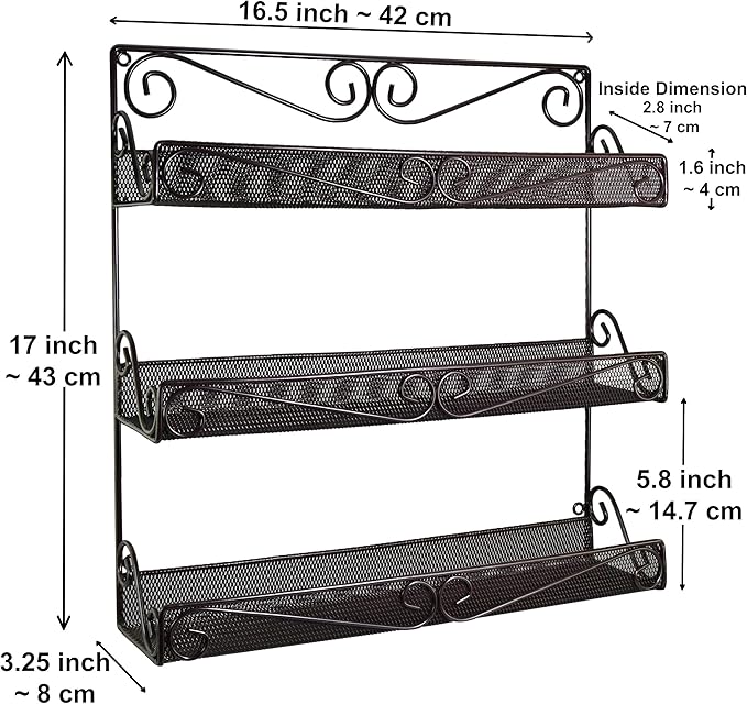 AMT 3 Tier Nail Rack, Pack Metal Wall Mount Organizer, Essential Oils Organizer, Pantry Cabinet Door Shelf Storage.Hanging Display for Spice Jars, Sauces, Cosmetic Beauty Bottles