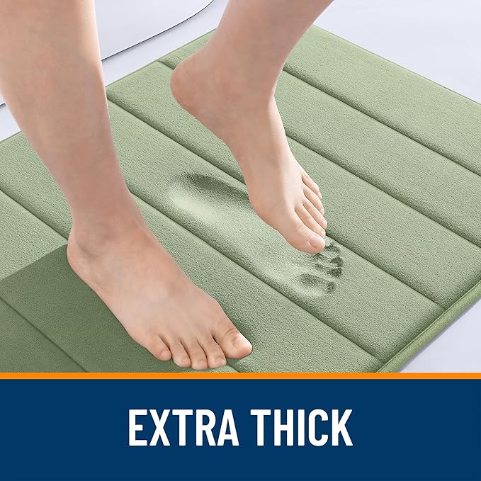 OLANLY Memory Foam Long Bathroom Rugs Runner 59x24, Super Soft Absorbent Bath Mat, Quick Dry, Machine Washable Shower Floor Rugs, Bathmat Carpet, Bathroom Home Decor Accessories, Sage Green