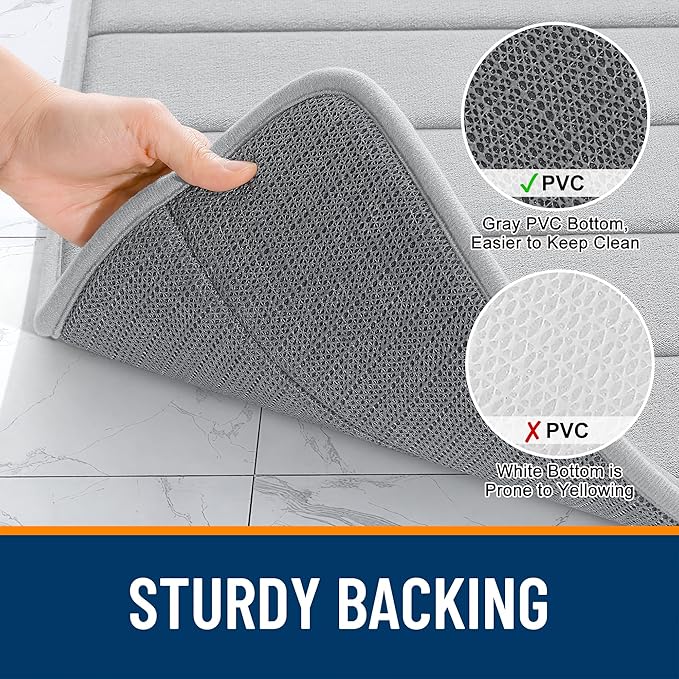 OLANLY Memory Foam Bath Mat 44x32, Super Soft Absorbent Bathroom Rugs, Quick Dry, Machine Washable Shower Floor Rugs, Bathmat Carpet, Bathroom Home Decor Accessories, Light Gray