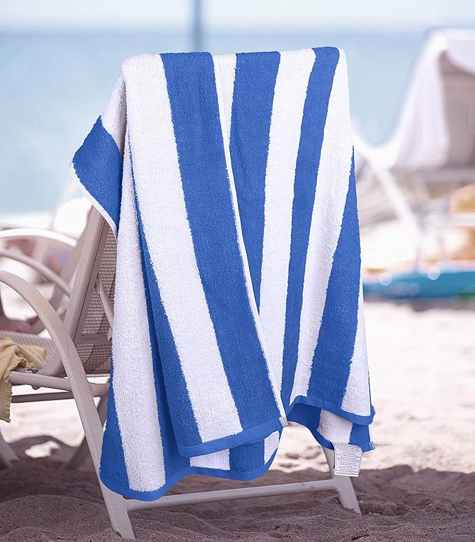 Utopia Towels 4 Pack Cabana Stripe Beach Towel, 30 by 60 Inches, Oversized 100% Ring Spun Cotton Pool Towels, Highly Absorbent Quick Dry Bath Towels for Beach, and Swim, Blue