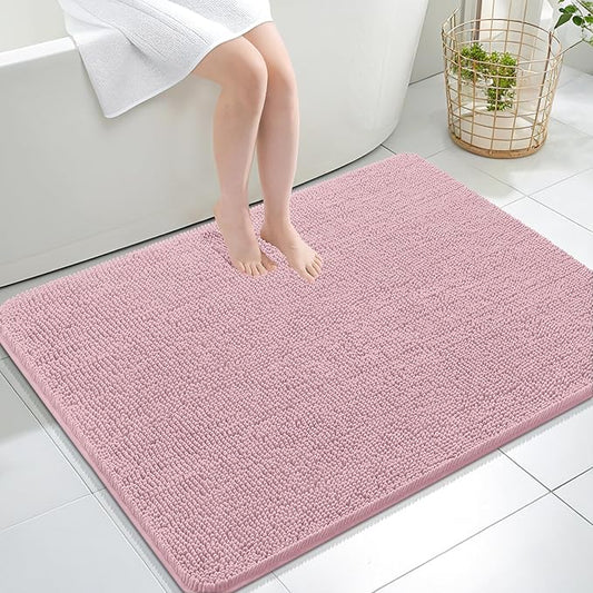 OLANLY Bathroom Rugs 40x32, Extra Soft Absorbent Chenille Bath Rugs, Rubber Backing Quick Dry, Machine Washable Bath Mats for Bathroom Floor, Tub and Shower, Home Decor Accessories, Dusty Rose