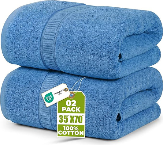 Utopia Towels Luxurious Jumbo Bath Sheet 2 Piece, 600 GSM, 35 by 70 Inches, 100% Ring Spun Cotton, Highly Absorbent and Quick Dry Extra Large Bath Towel, Super Soft Towel, Electric Blue