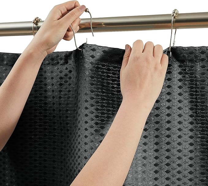Luxury Dobby Weave Heavy Weight CVC Poly Cotton Blended Fabric Shower Curtain Elegant Hotel Style Fabric for Bathroom, Water Repellent, Machine Washable Dark Gray Charcoal 70x72
