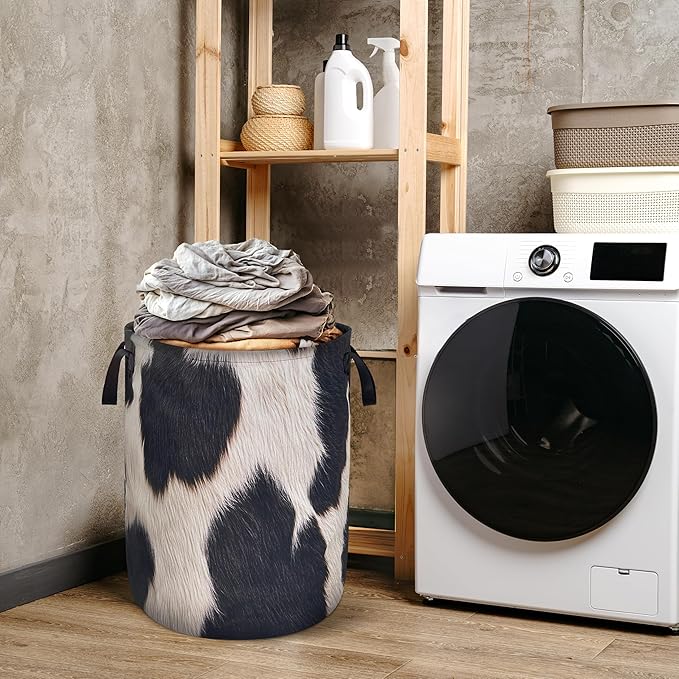 Fashion Cowhide Pattern Laundry Basket Foldable Oxford Cloth With Handle Portable Colorful Storage Basket Organizer Suitable For Laundry Room/Bedroom/Children'S Room (18.9 X 16.5 Inch)