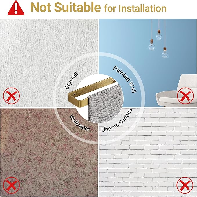SAYAYO Brushed Gold Hand Towel Holder for Bathroom Wall, 12 Inch Self Adhesive Towel Bar Hand Towel Rack Square Heavy Duty