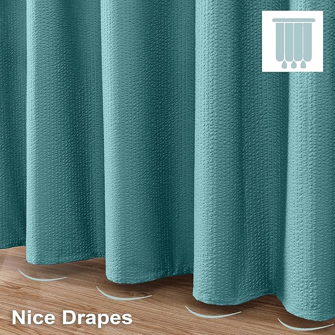 OVZME Turquoise Extra Long Shower Curtain 72 x 84 Inch, 3D Embossed Textured Fabric Shower Curtain for Bathroom, Hotel Spa Bathroom Curtains, Water Repellent Machine Washable