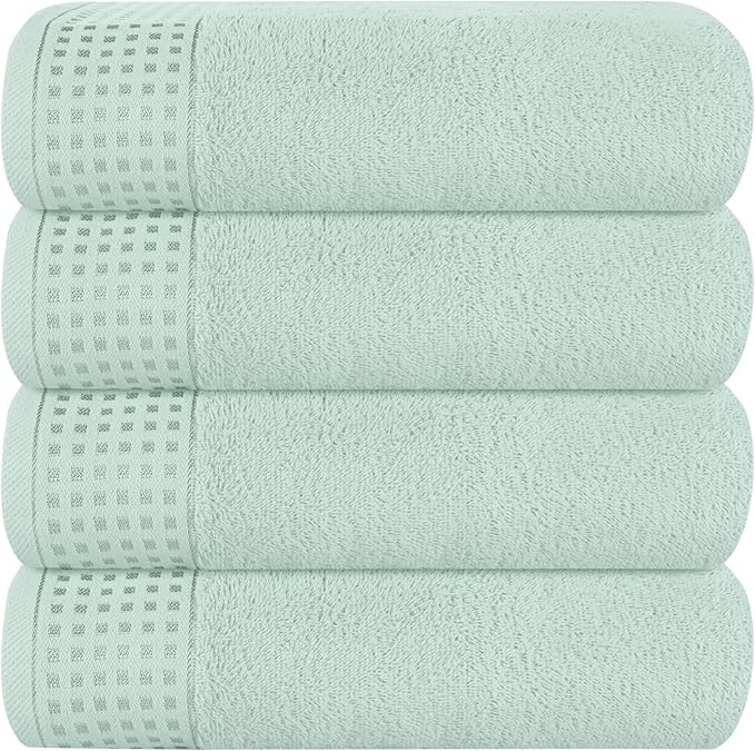 GLAMBURG Ultra Soft 4 Pack Oversized Bath Towel Set 27x54 inches, 100% Cotton Bath Towels, Highly Absorbant Compact Quickdry & Lightweight Towel, Ideal for Gym Travel Camp Pool - Sea Green